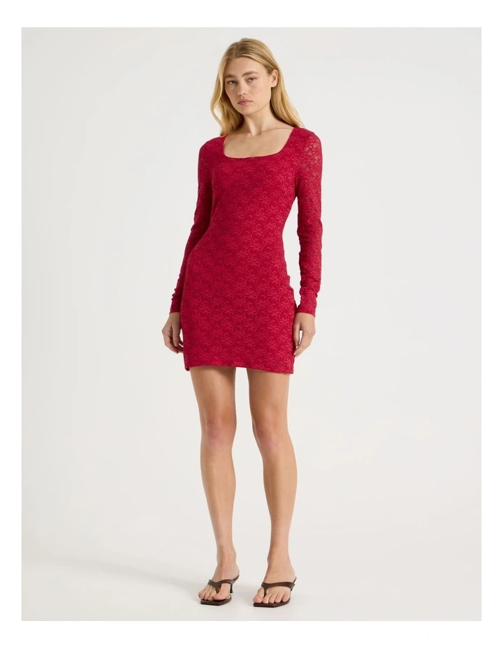 Long Sleeve Lace Mini Dress in Red image 2