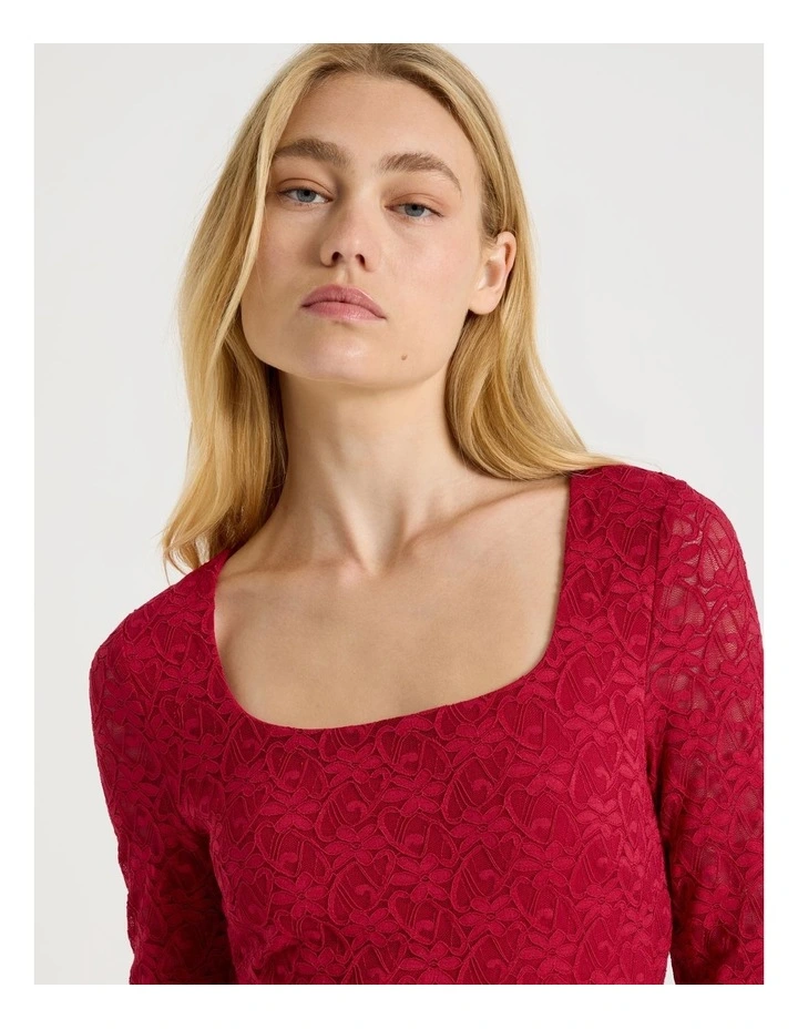 Long Sleeve Lace Mini Dress in Red image 3