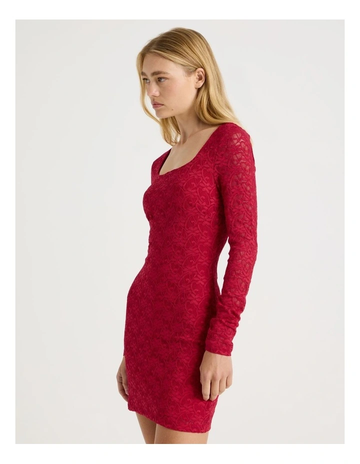 Long Sleeve Lace Mini Dress in Red image 4