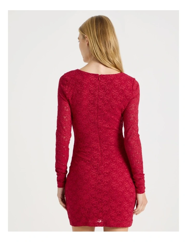 Long Sleeve Lace Mini Dress in Red image 5