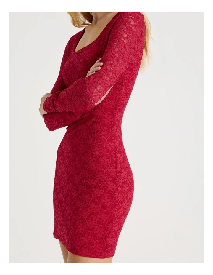 Long Sleeve Lace Mini Dress in Red image 6