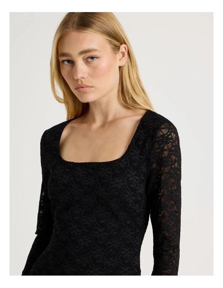 Long Sleeve Lace Mini Dress in Jet Black image 2