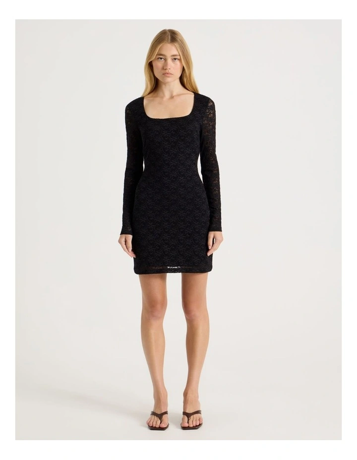 Long Sleeve Lace Mini Dress in Jet Black image 4