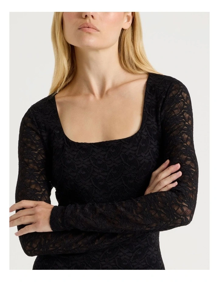 Long Sleeve Lace Mini Dress in Jet Black image 6