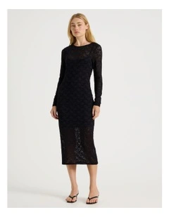 Long Sleeve Lace Midi Dress in Black