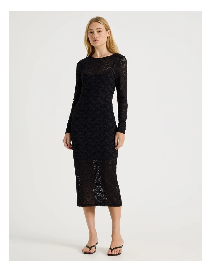 Long Sleeve Lace Midi Dress in Black image 1