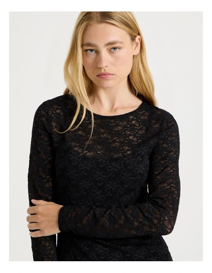 Long Sleeve Lace Midi Dress in Black image 2