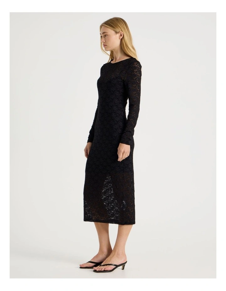 Long Sleeve Lace Midi Dress in Black image 3