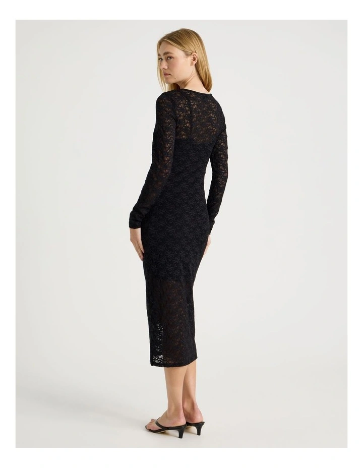 Long Sleeve Lace Midi Dress in Black image 4