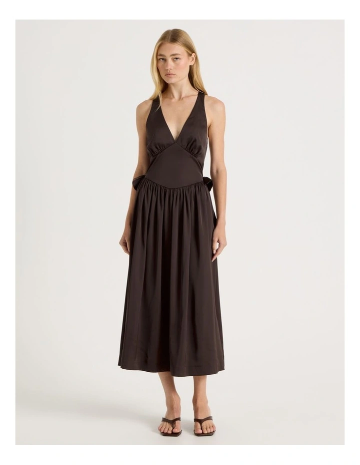 Open Back Maxi Dress in Brown image 1