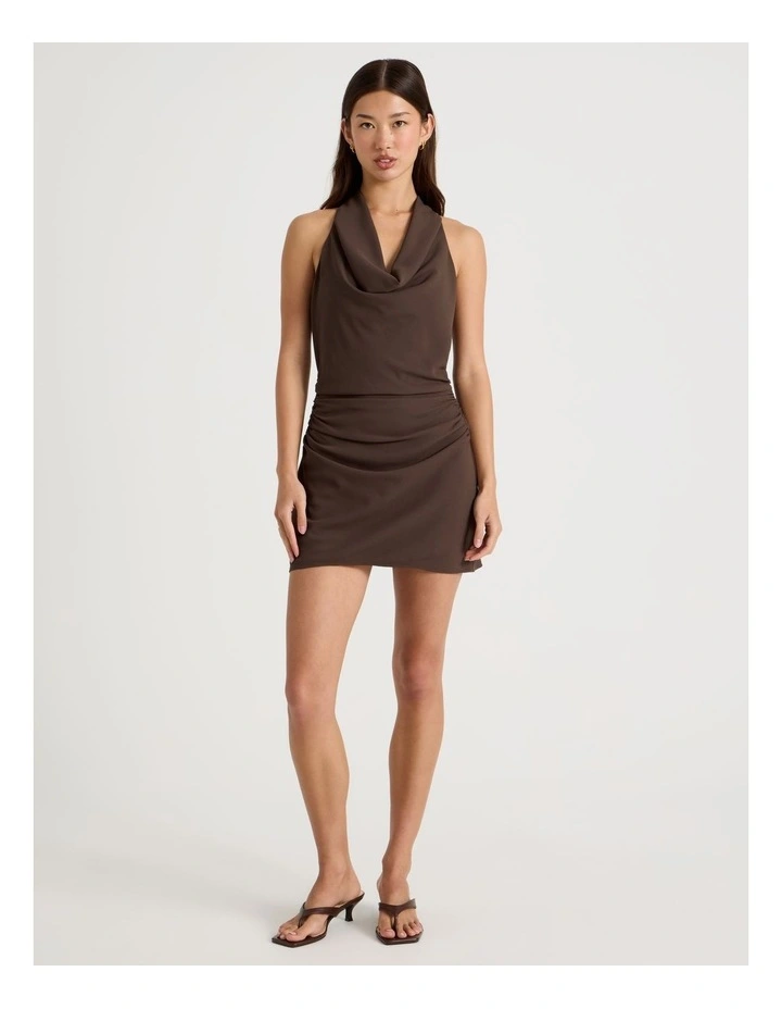 Halter Neck Mini Dress in Bracken image 3