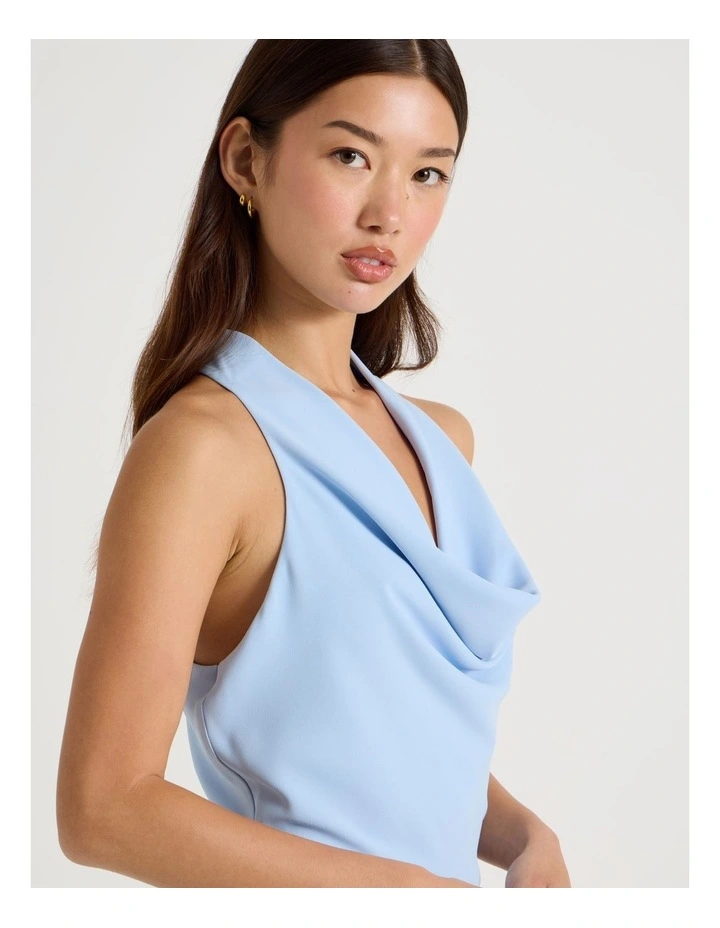 Halter Neck Mini Dress in Chambray Blue image 5