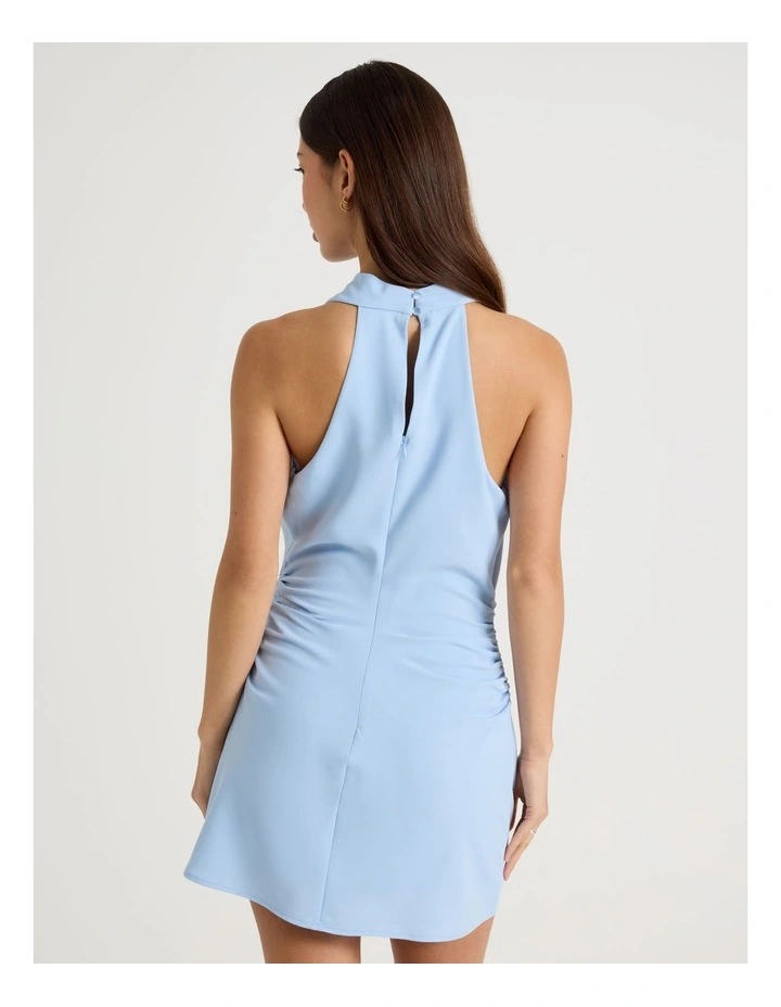 Halter Neck Mini Dress in Chambray Blue image 6