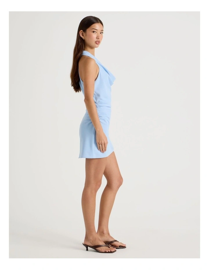 Halter Neck Mini Dress in Chambray Blue image 7