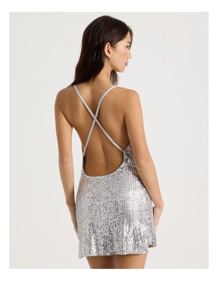 Sequin Dress in Silver image 6