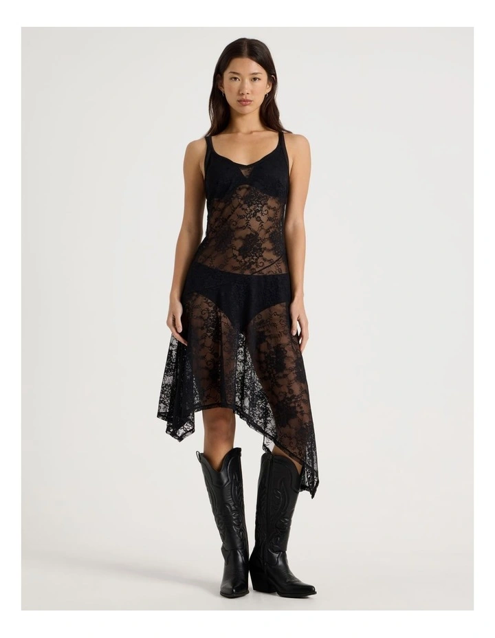Lace Asymmetrical Dress in Jet Black image 2