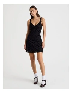 Polka Mesh Mini Dress in Jet Black