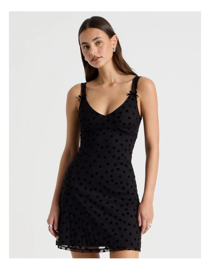 Polka Mesh Mini Dress in Jet Black image 2