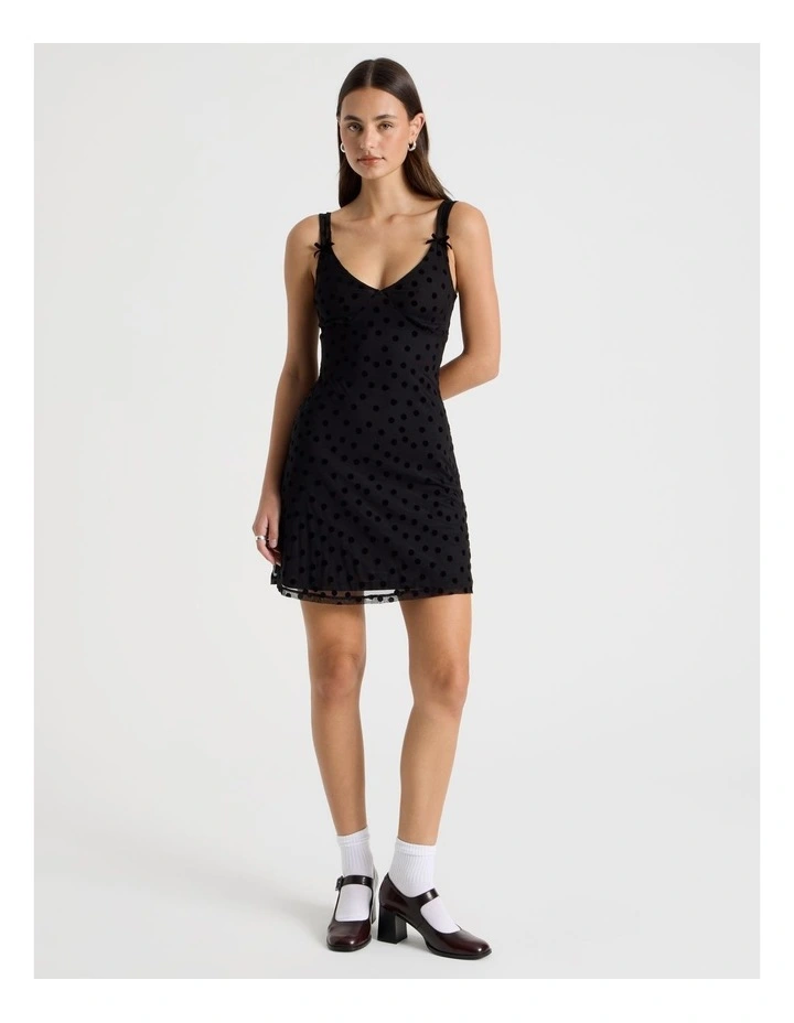 Polka Mesh Mini Dress in Jet Black image 4