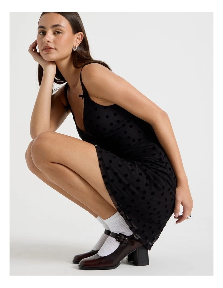 Polka Mesh Mini Dress in Jet Black image 6