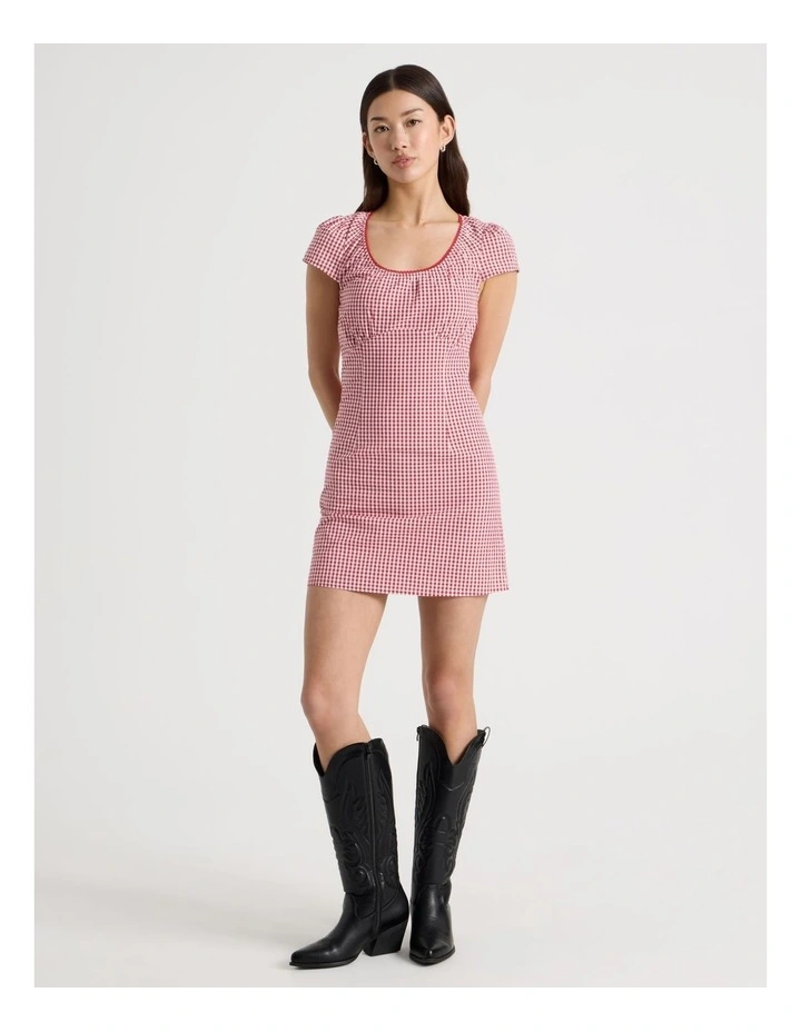Puff Sleeve Mini Dress in Red Check image 2