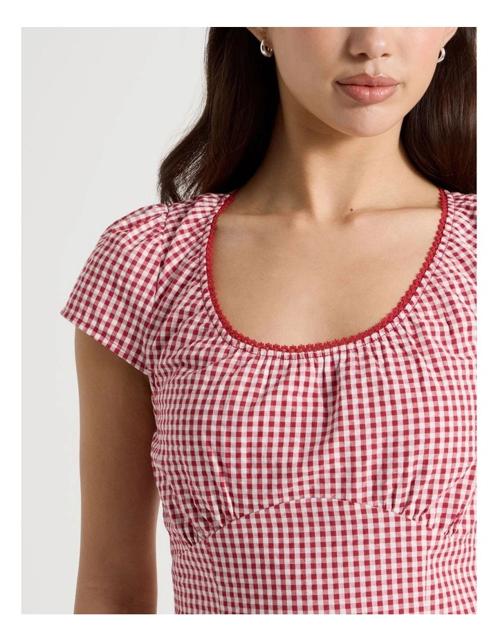 Puff Sleeve Mini Dress in Red Check image 4