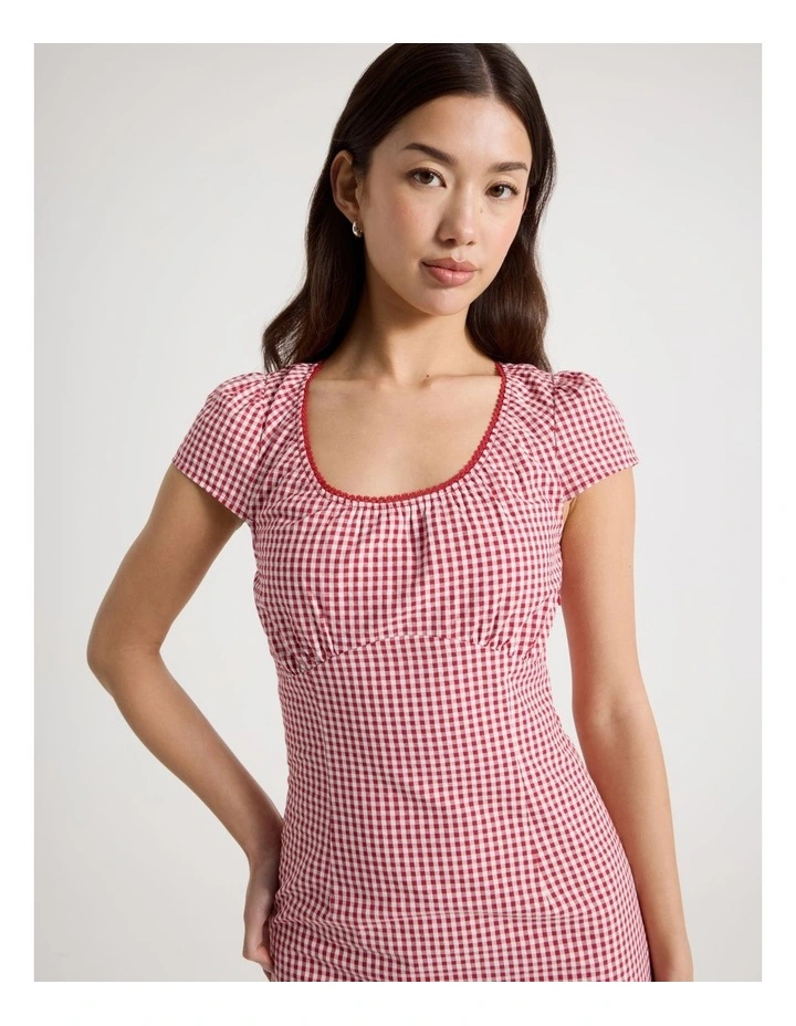 Puff Sleeve Mini Dress in Red Check image 5