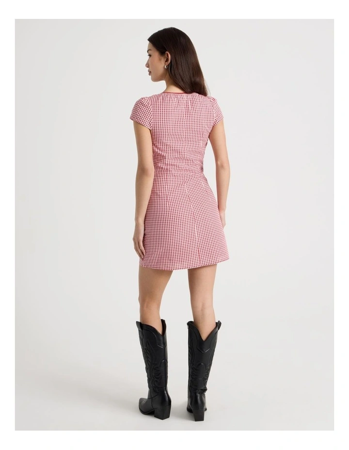Puff Sleeve Mini Dress in Red Check image 6