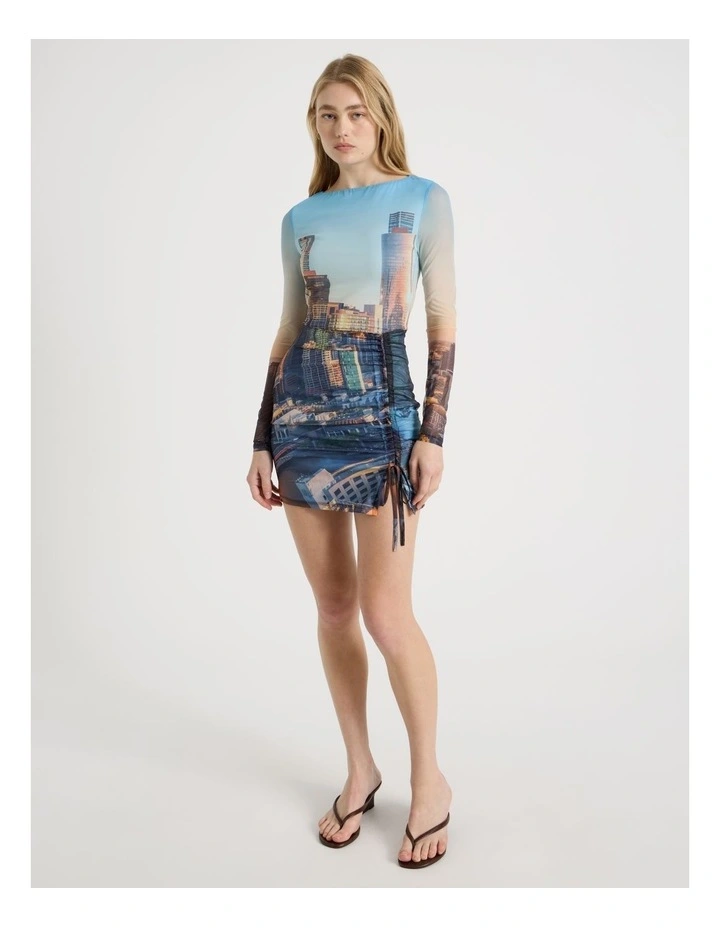Printed Long Sleeve Mesh Dress image 1