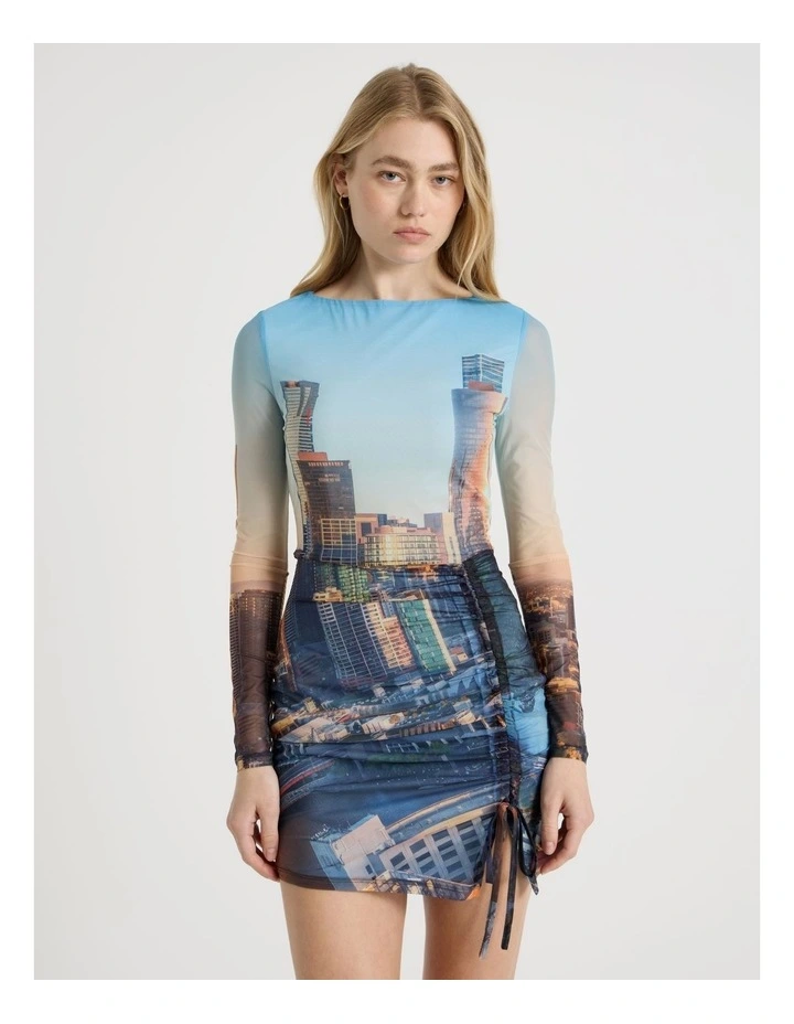 Printed Long Sleeve Mesh Dress image 2