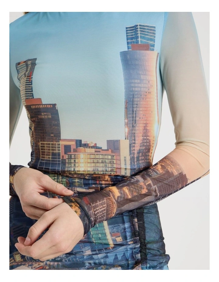 Printed Long Sleeve Mesh Dress image 4