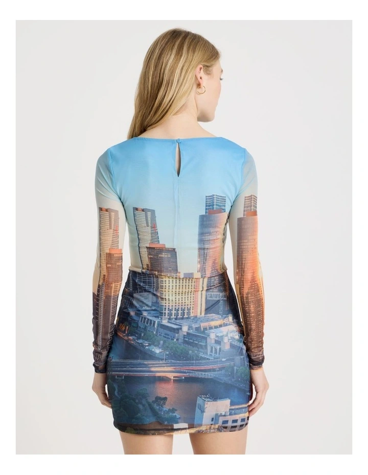 Printed Long Sleeve Mesh Dress image 5