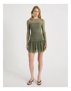 Long Sleeve Mesh Mini Dress