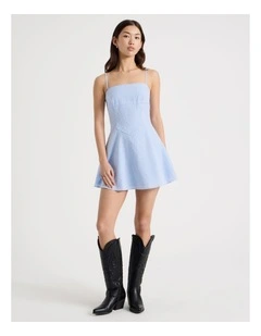 Fit & Flare Mini Dress in Blue Gingham