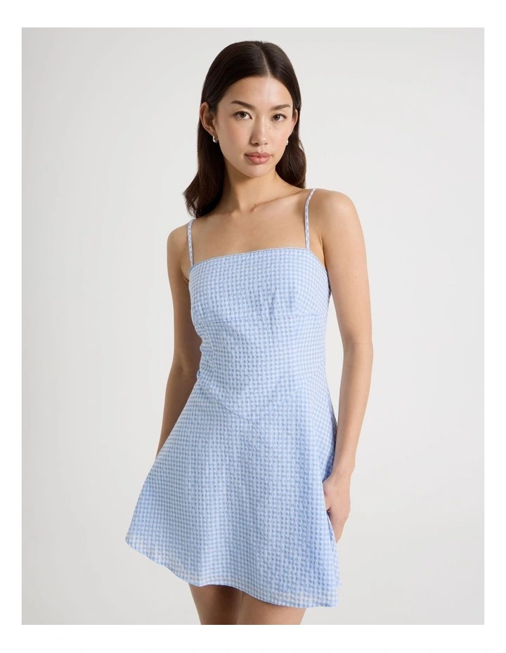 Fit & Flare Mini Dress in Blue Gingham image 2