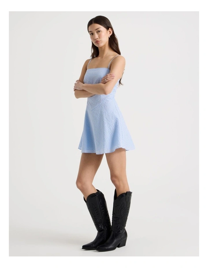 Fit & Flare Mini Dress in Blue Gingham image 3