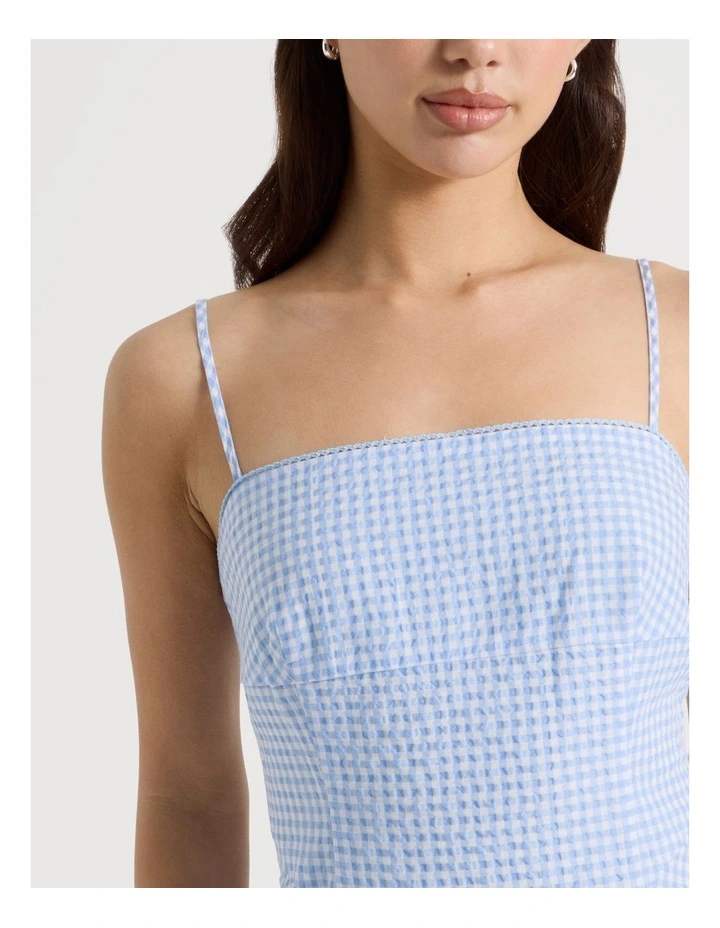 Fit & Flare Mini Dress in Blue Gingham image 4