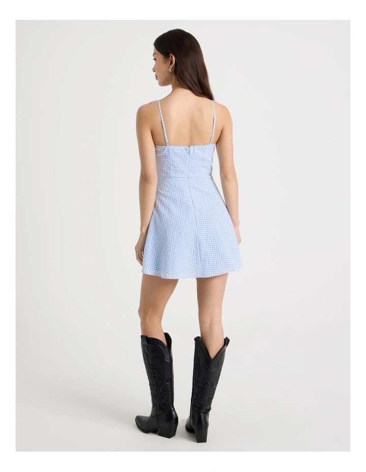 Fit & Flare Mini Dress in Blue Gingham image 5