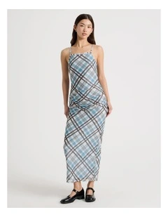 Singlet Mesh Dress in Blue and Chocolate Check