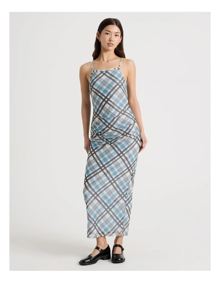 Singlet Mesh Dress in Blue and Chocolate Check image 1