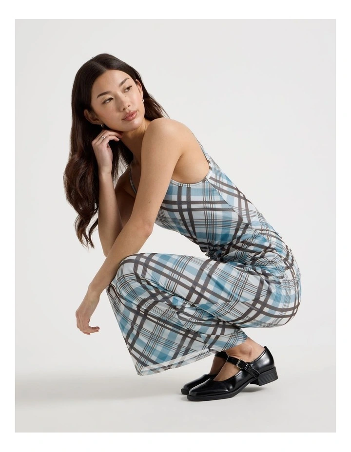 Singlet Mesh Dress in Blue and Chocolate Check image 2
