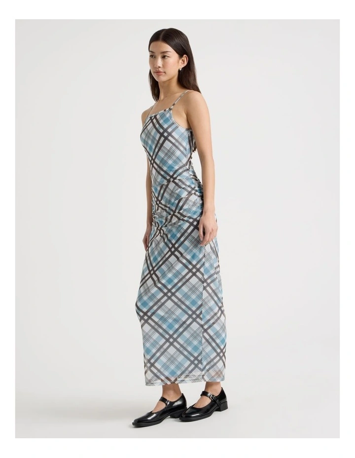 Singlet Mesh Dress in Blue and Chocolate Check image 3