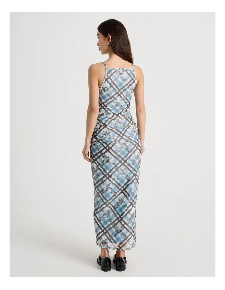 Singlet Mesh Dress in Blue and Chocolate Check image 5