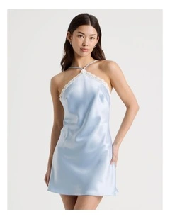Halter Lace Trim Dress in Sky Blue