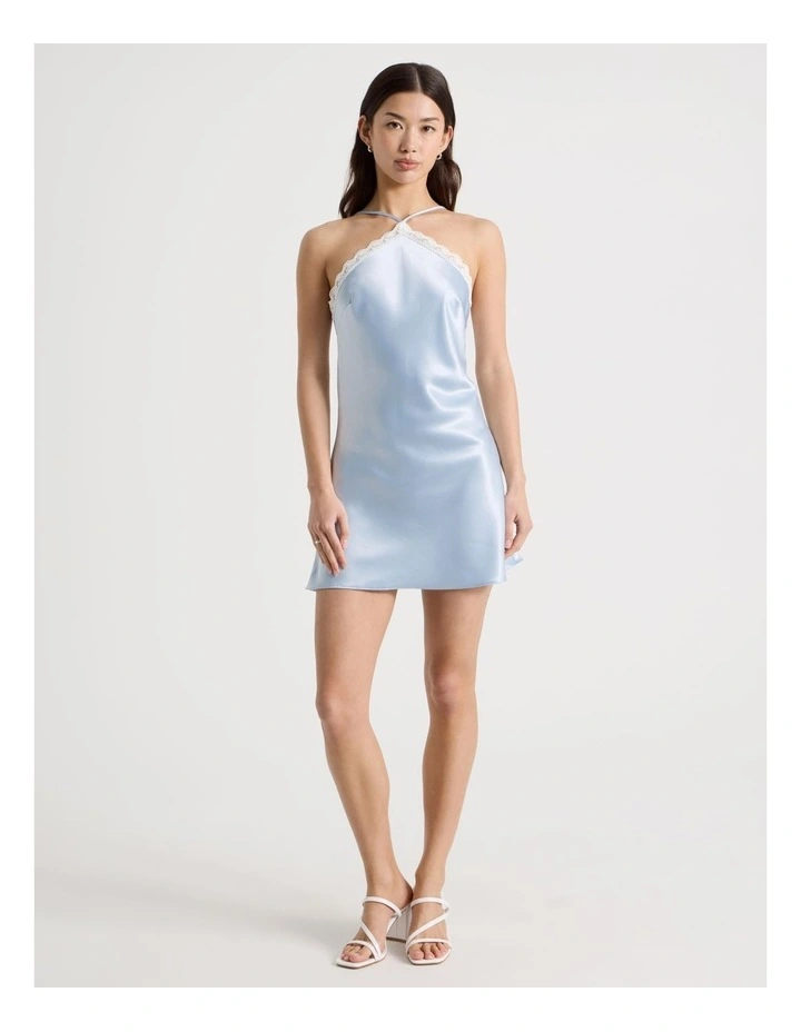 Halter Lace Trim Dress in Sky Blue image 2