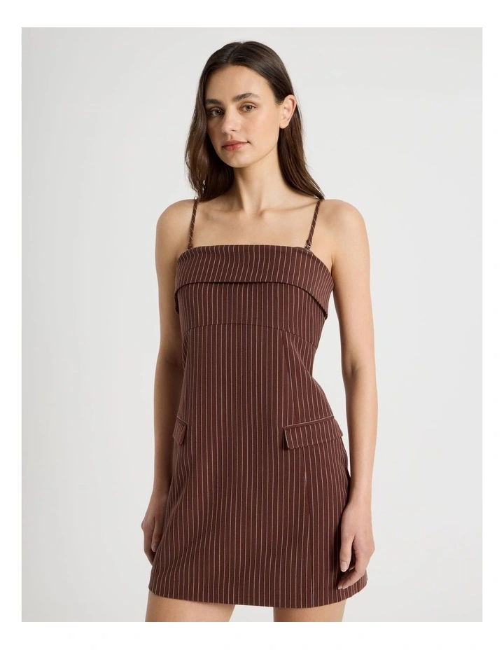 Fold Over Mini Dress in Sepia and Potpourri Stripe image 1
