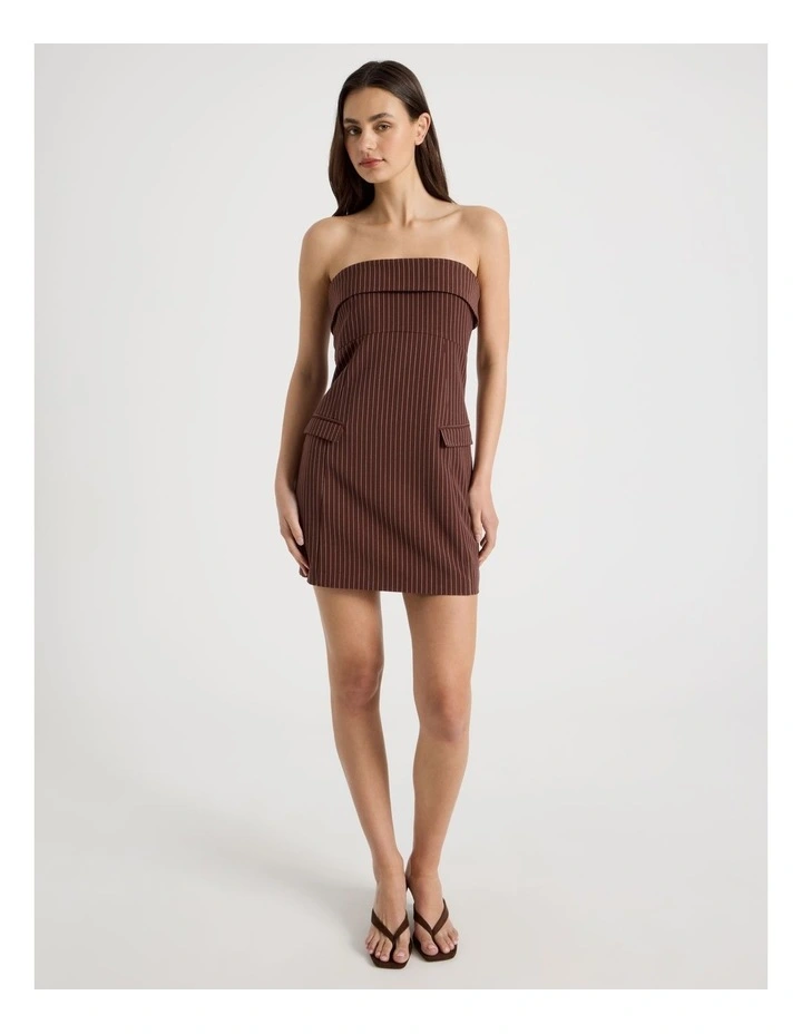 Fold Over Mini Dress in Sepia and Potpourri Stripe image 2
