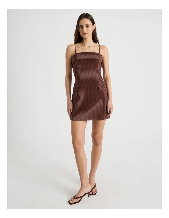 Fold Over Mini Dress in Sepia and Potpourri Stripe image 4