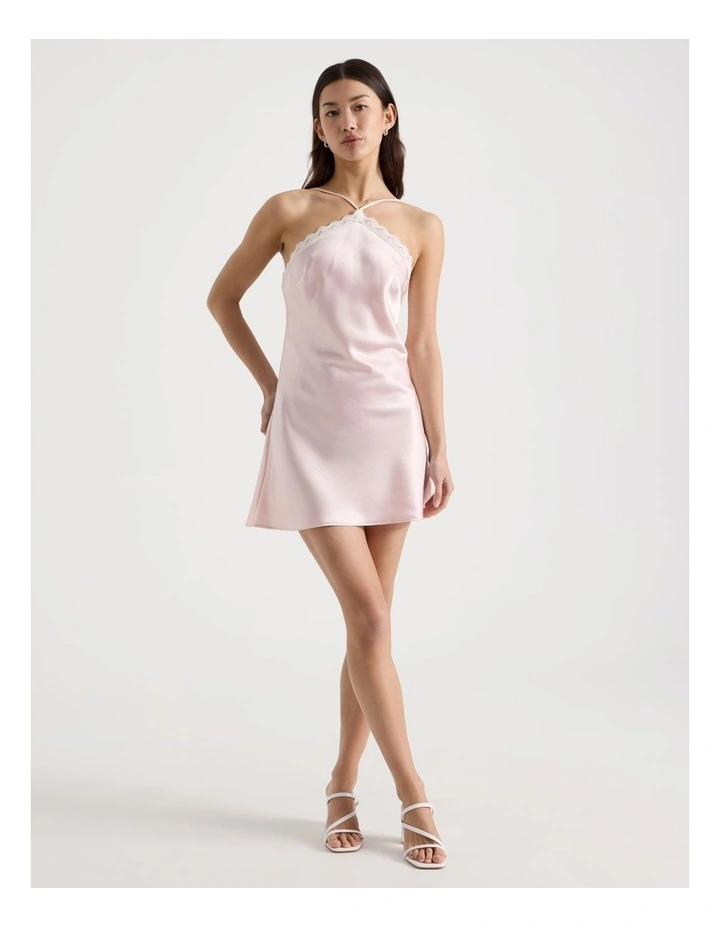 Halter Lace Trim Dress in Pink image 1