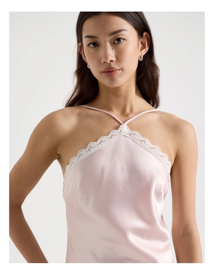 Halter Lace Trim Dress in Pink image 2